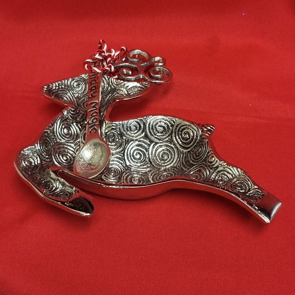 VTG Mud Pie Holiday Magic Reindeer Pewter Dip Salsa Tray & Spoon - Picture 2 of 12